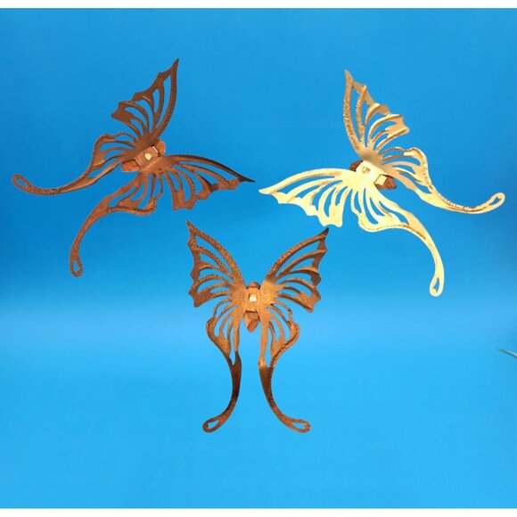 Vintage 1960s Brass & Teak Butterfly Wall Art Set of 9 MCM Danish Modern Decor - Picture 6 of 8